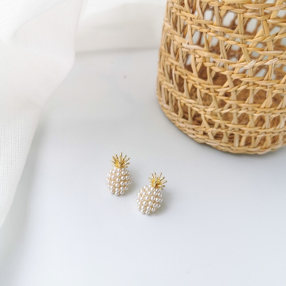 Pearl Pineapple Stud Earrings, Womans earrings - Picture 5 of 5